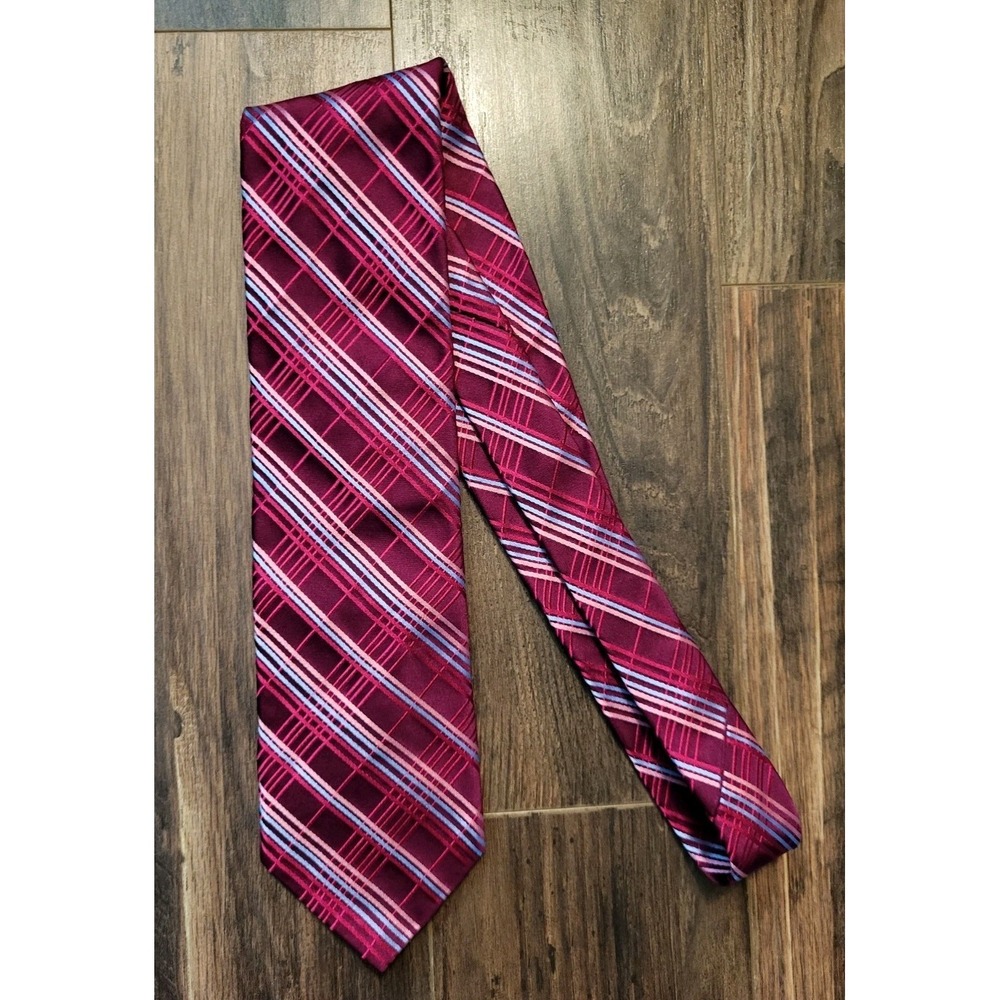 Ted Baker 100% Silk Tie Magenta Criss Cross USA Made